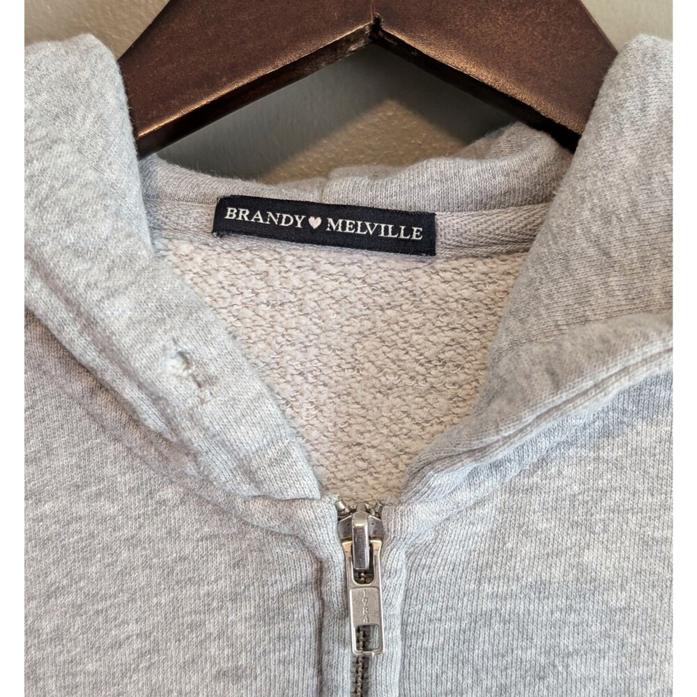 Brandy Melville Womens Grey Full Zip Up Cropped Hoodie Sweatshirt Heather OS - Picture 3 of 5